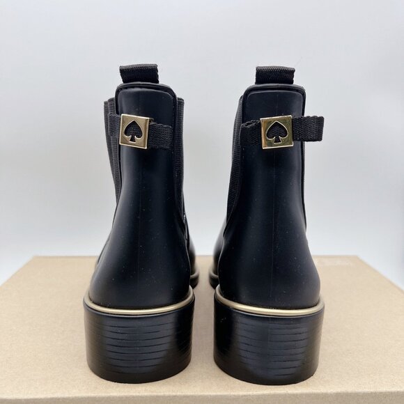 Kate Spade Solstice Women’s Ankle Bow Rain Boots Heeled Black Pull On US 11 - Picture 8 of 11